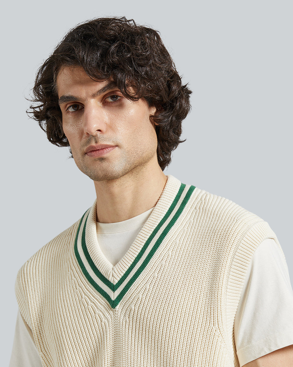 Ribbed Cricket Vest Cream / L