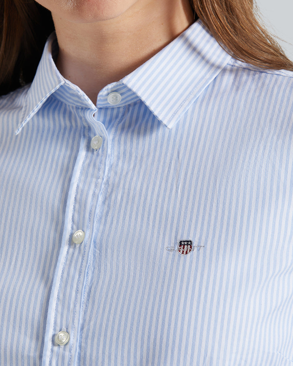 Gant Slim Stretch Oxford Striped Shirt – Contoured Fit, Flexible Fabric Light Blue / 36