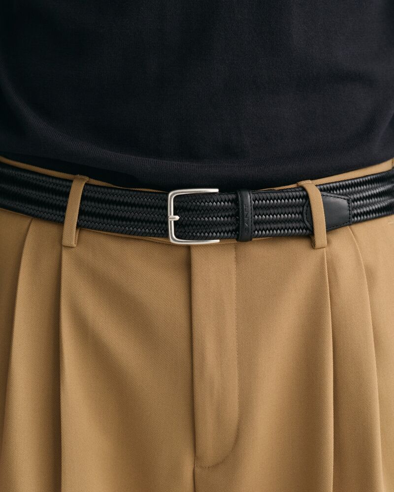 LEATHER ELASTIC BRAIDED BELT Black / 80X32