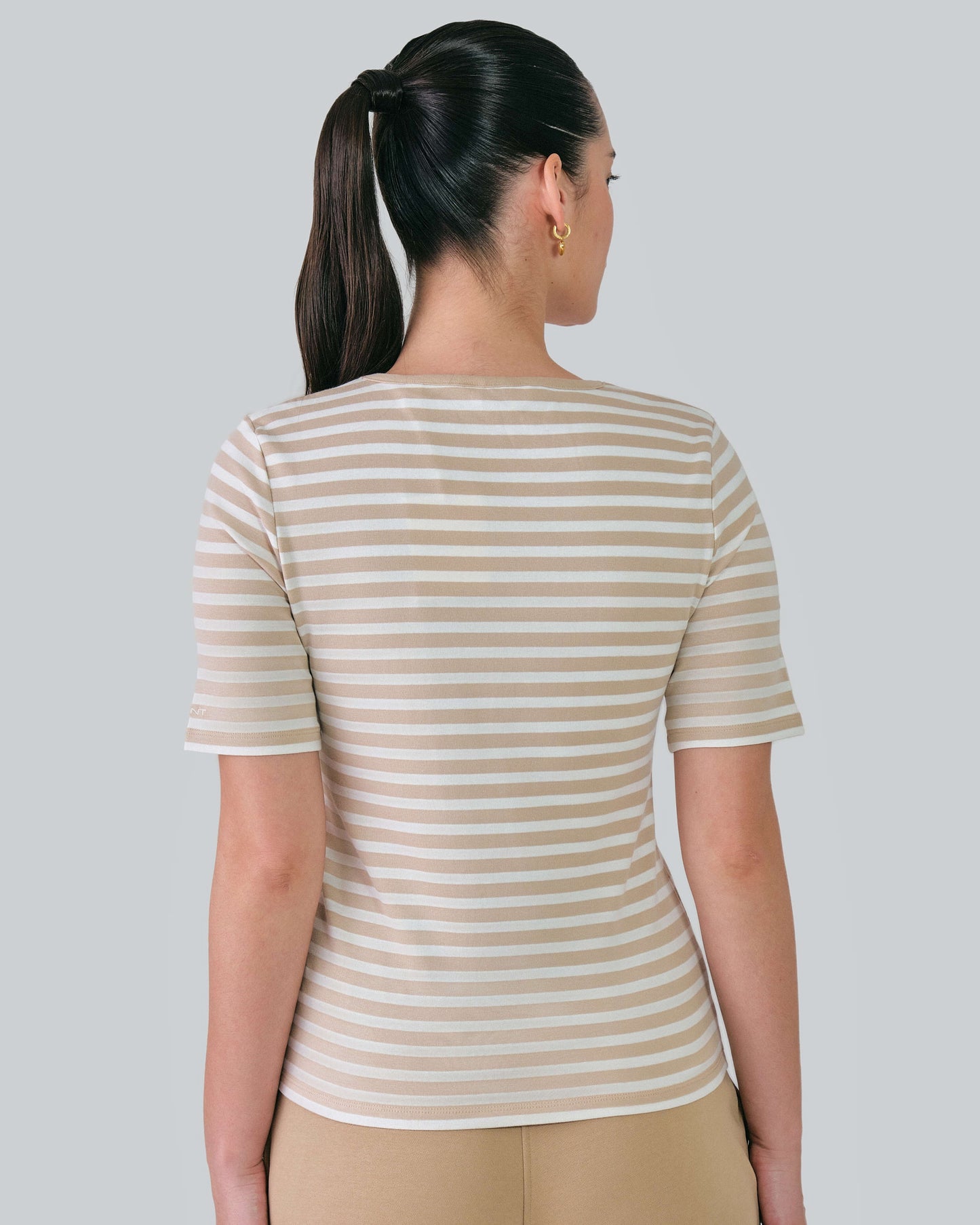 Slim Striped 1X1 Ribbed T-Shirt Dry Sand / M