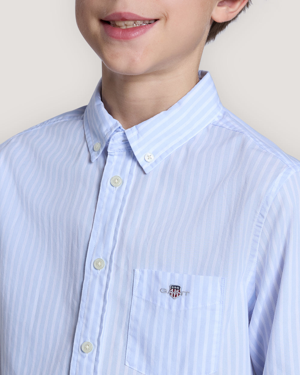 Teens Shield Striped Poplin Shirt Light Blue / 134/140