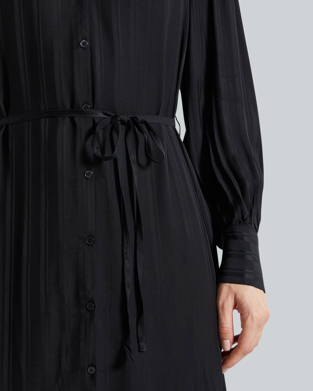 RELAXED SATIN STRIPE SHIRT DRESS Black / 36
