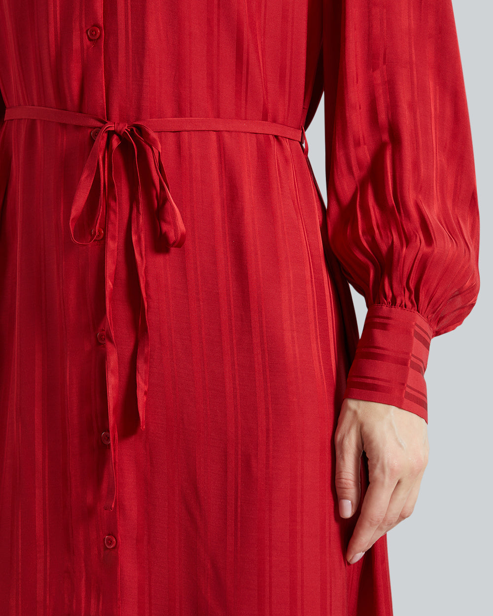 RELAXED SATIN STRIPE SHIRT DRESS Red / 36