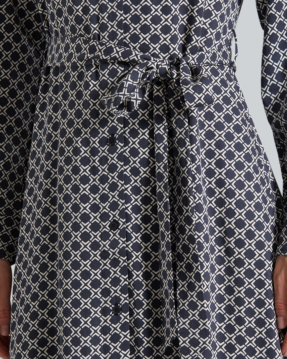 SLIM GEOMETRIC PRINTED SHIRT DRESS Blue / 36