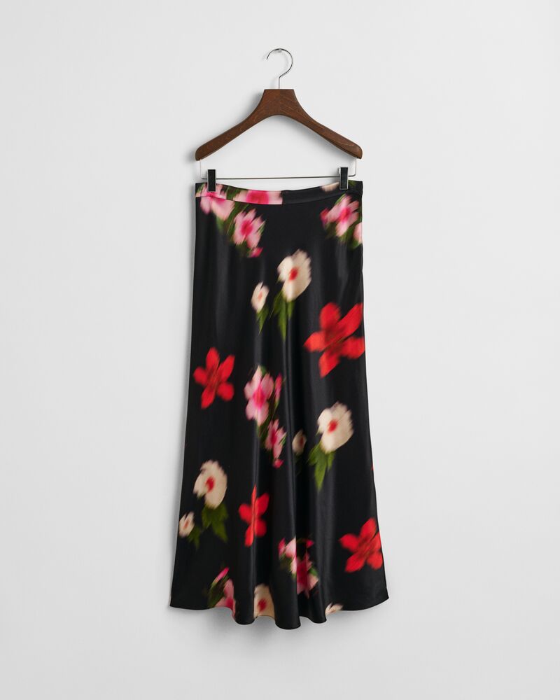 MIDI FLORAL PRINT A-LINE SKIRT Black / 32