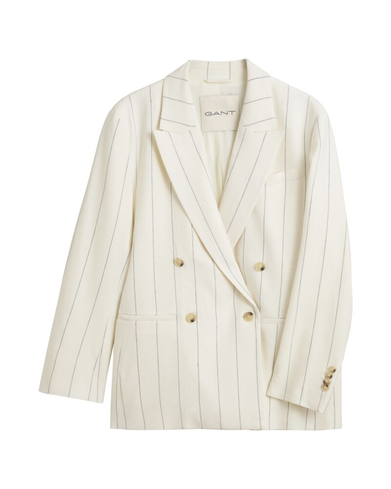 Pinstriped Linen Club Blazer White / 36