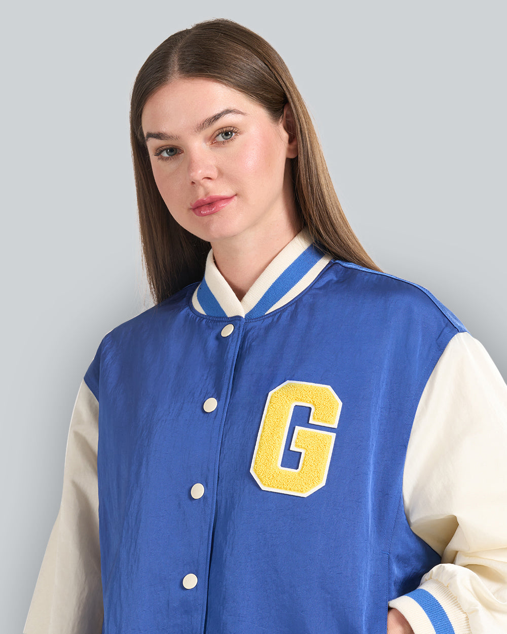 Satin G Badge Varsity Jacket Blue / S
