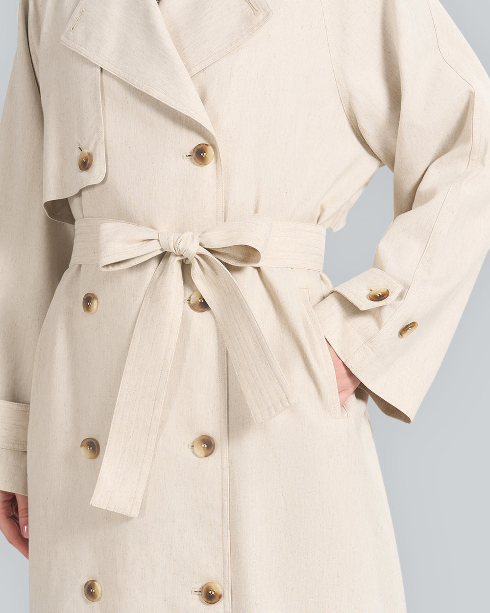 Linen Blend Trench Coat Soft Oat / M
