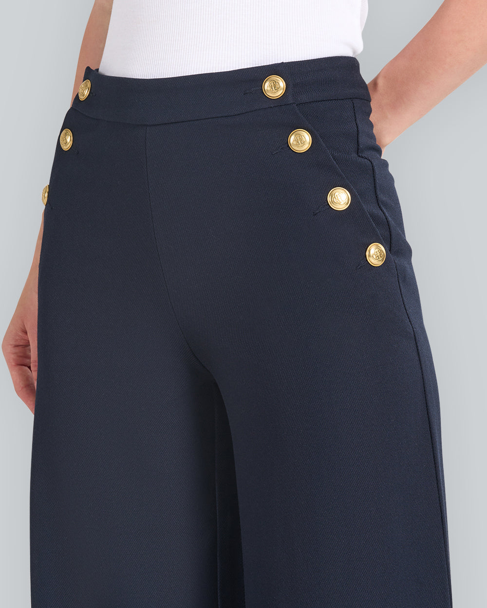 Buttoned High-Rise Pants Blue / 34