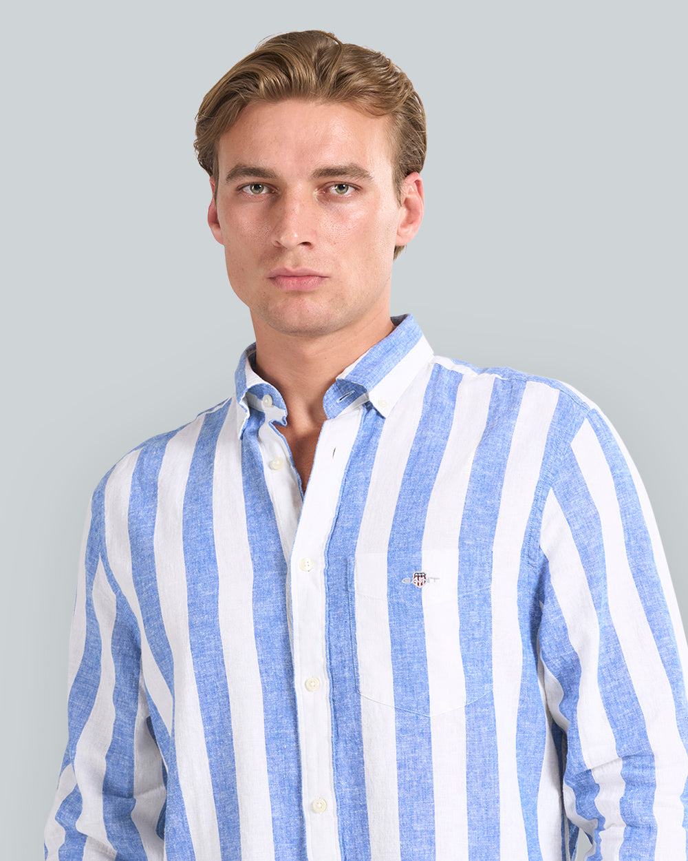 Regular Fit Bold Striped Cotton Linen Shirt Blue / L