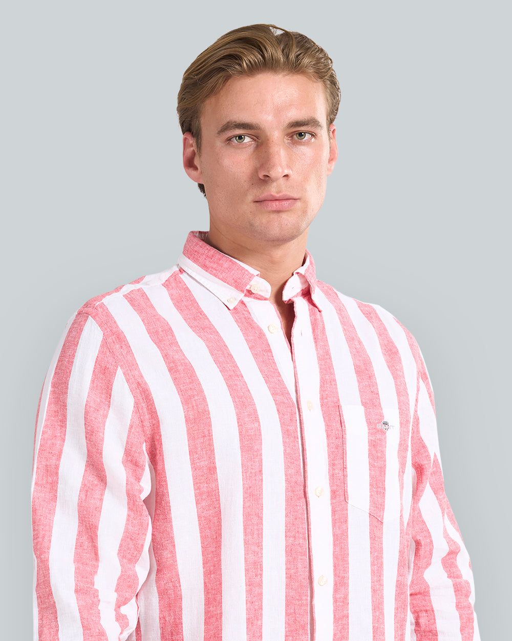 Regular Fit Bold Striped Cotton Linen Shirt Red / L