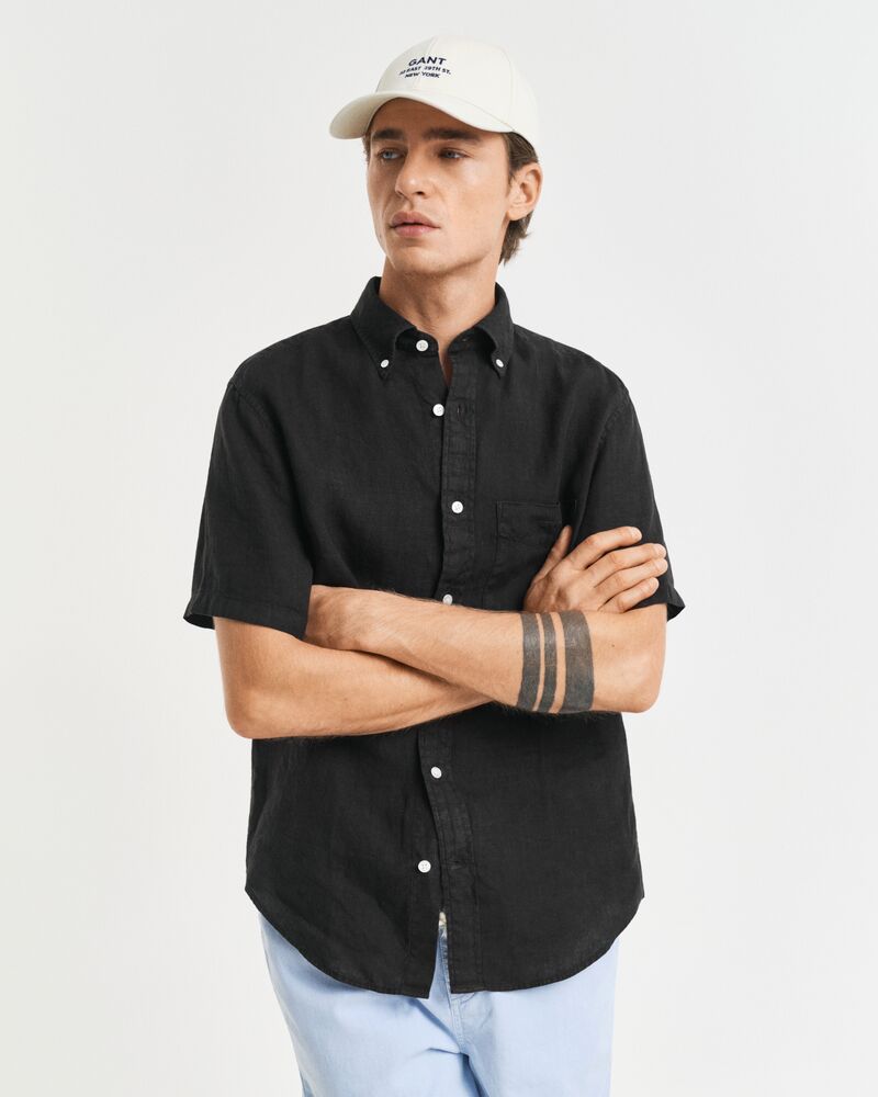 REG GMNT DYED LINEN SS SHIRT Black / S