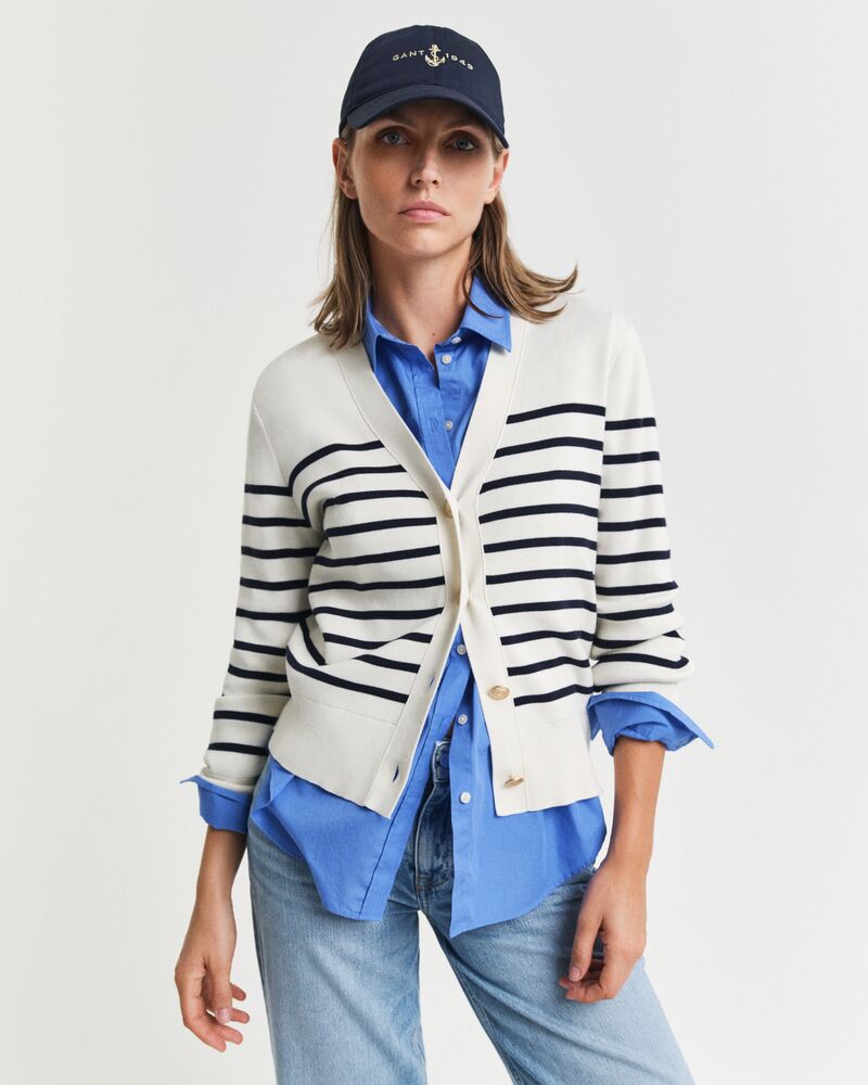 Striped Cotton Cardigan White / S