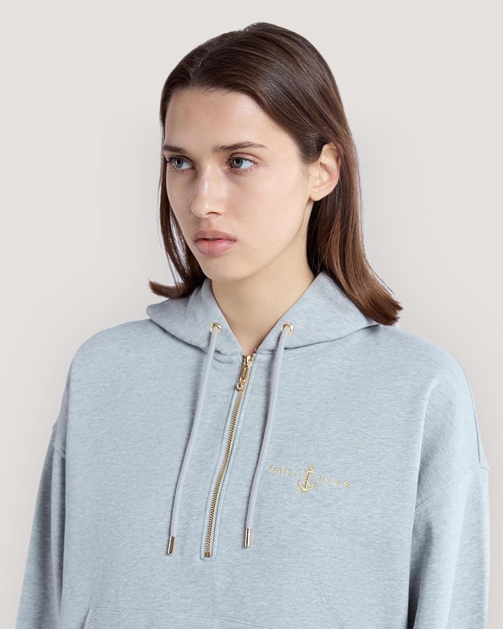 Embroidered Anchor Half-Zip Hoodie Grey / M