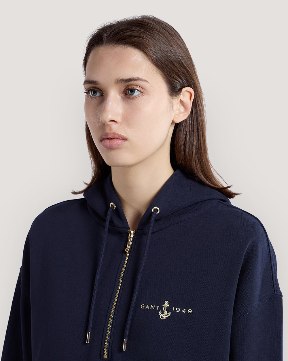Embroidered Anchor Half-Zip Hoodie Blue / M