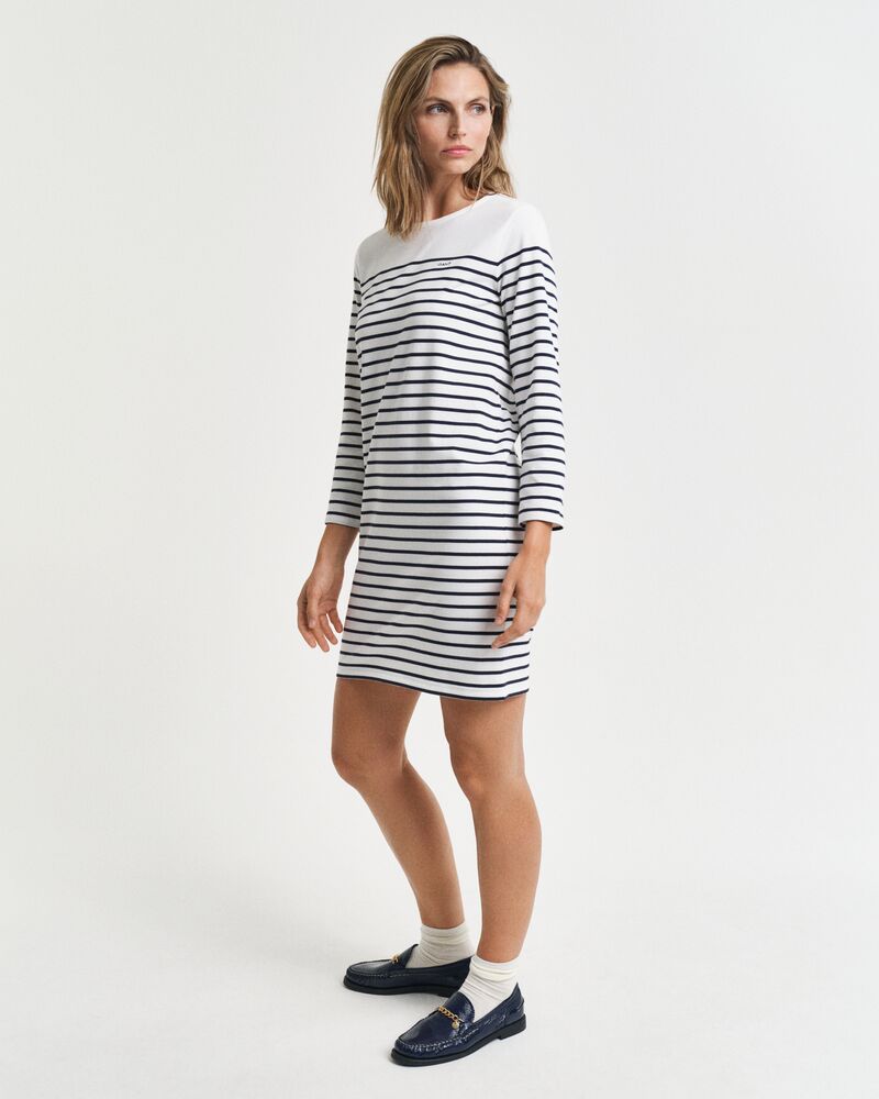 Breton Crew Neck Dress White / S