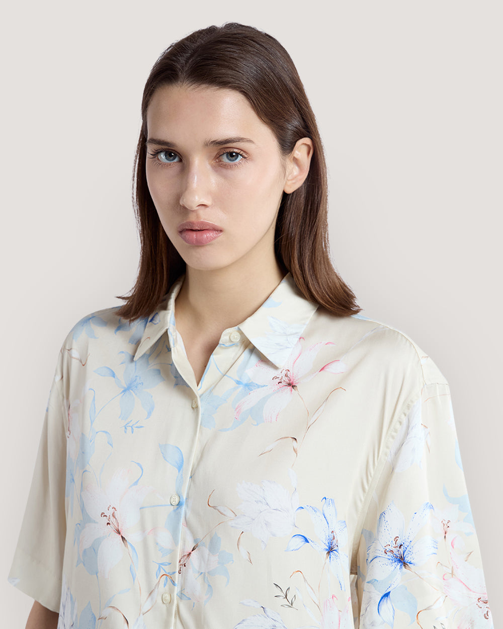 Regular Fit Floral Print Short Sleeve Shirt Putty / 36
