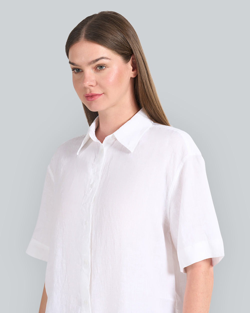 Relaxed Fit Linen Short Sleeve Shirt White / 34