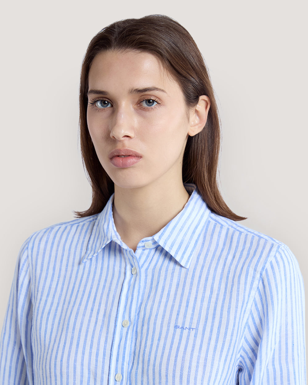 Regular Fit Striped Linen Shirt Blue / 36