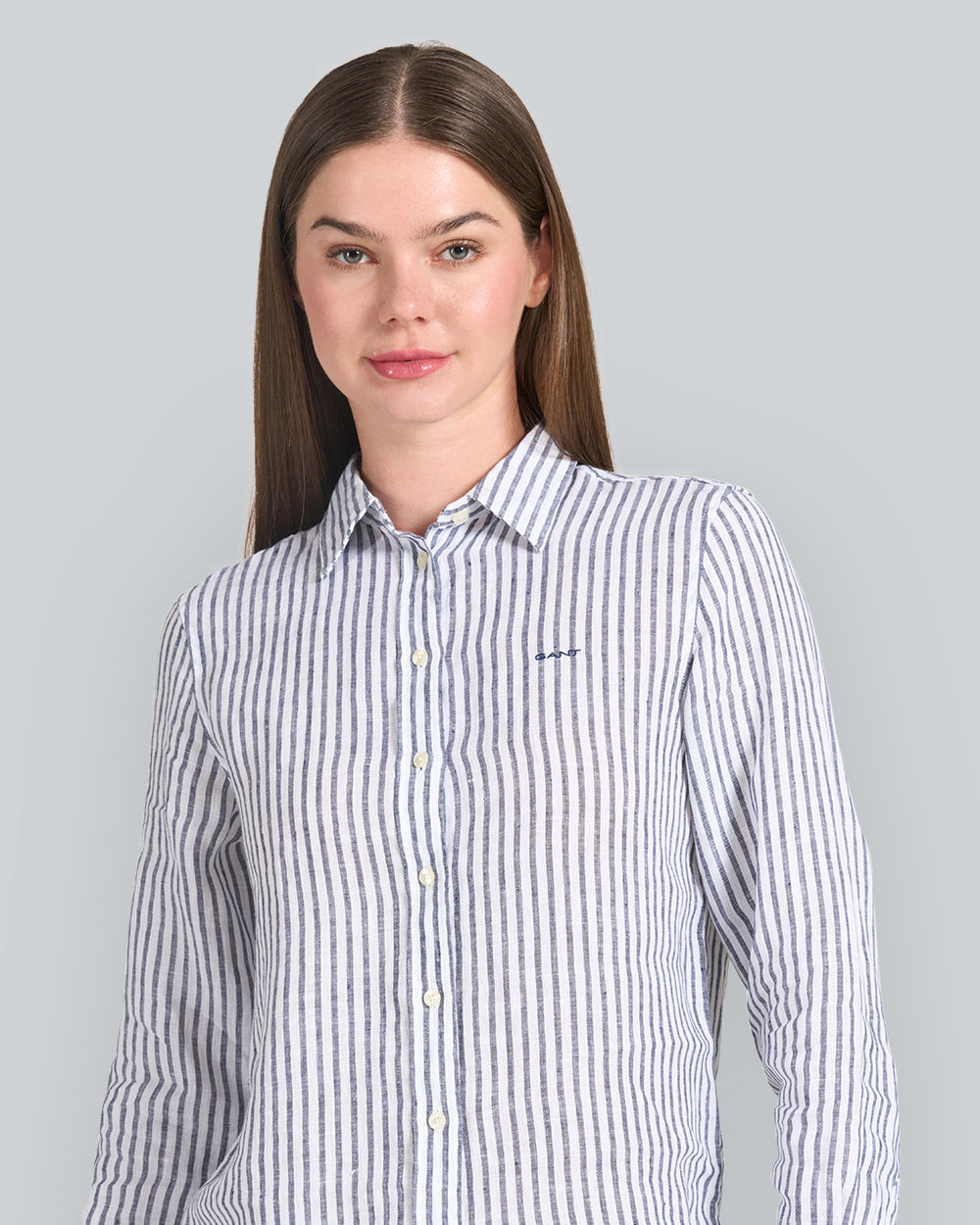 Regular Fit Striped Linen Shirt Blue / 34