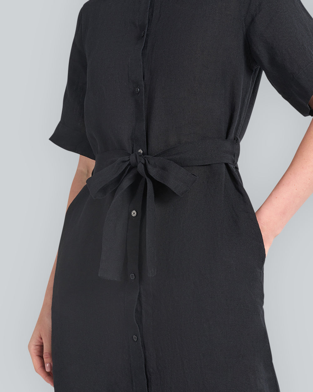 REG LINEN SS SHIRT DRESS Black / 34