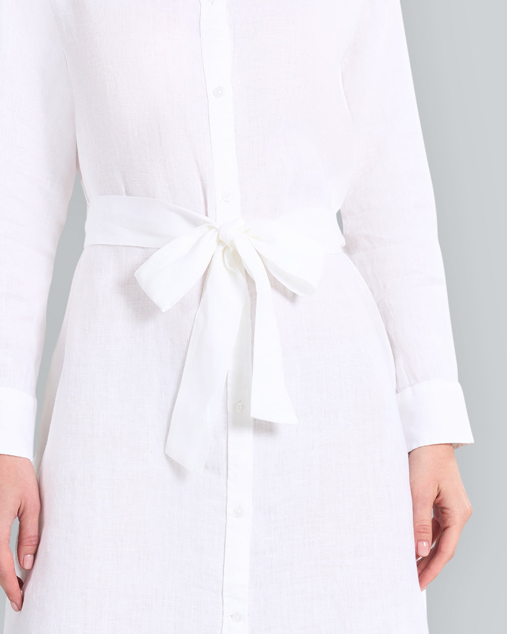 Belted Linen Shirt Dress White / 34