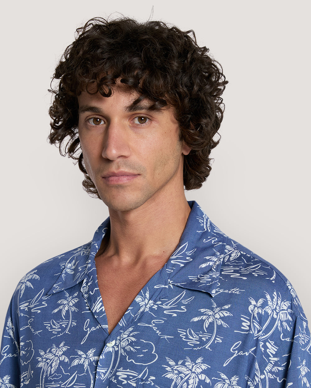 Relaxed Fit Island Print Shirt Dusty Navy / M