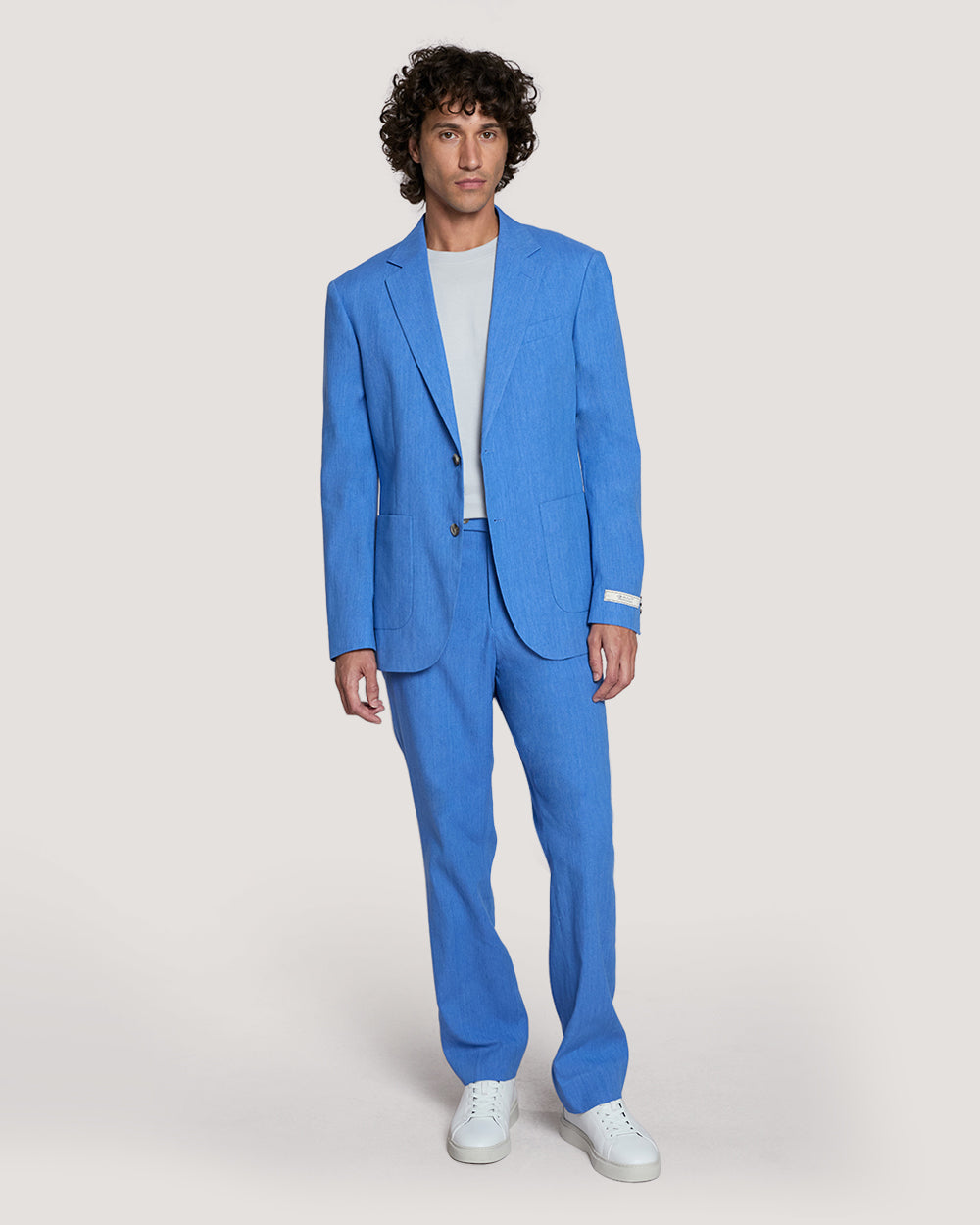 Slim Fit Cotton Linen Suit Pants Salty Sea / 50