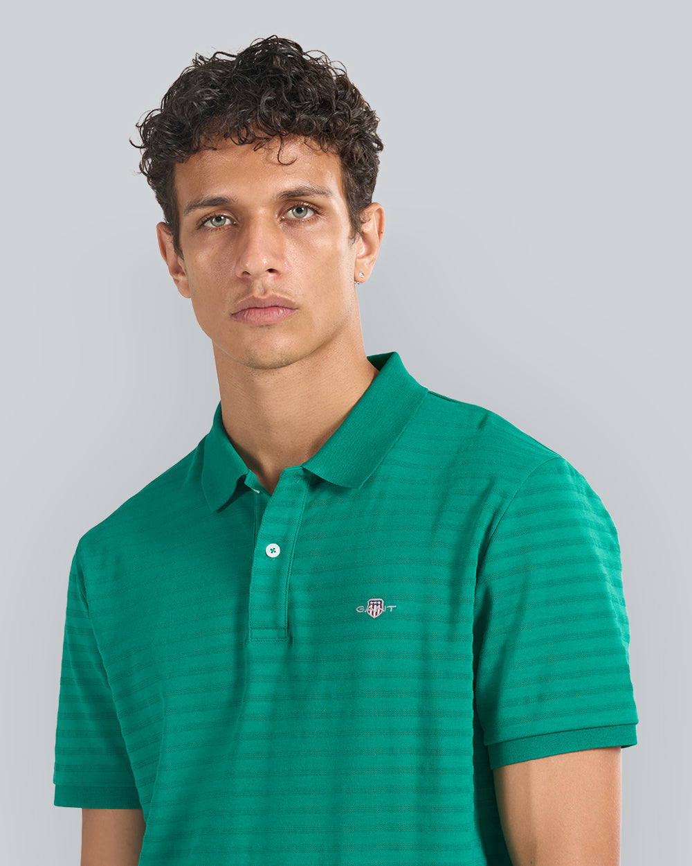 Textured Striped Polo Shirt Green / L