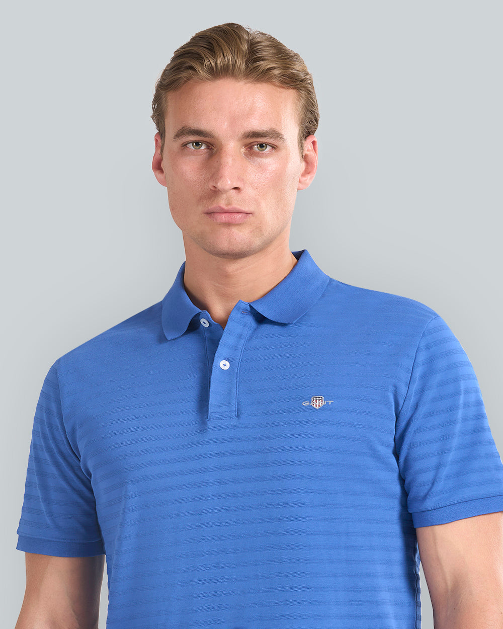 Textured Striped Polo Shirt Blue / L