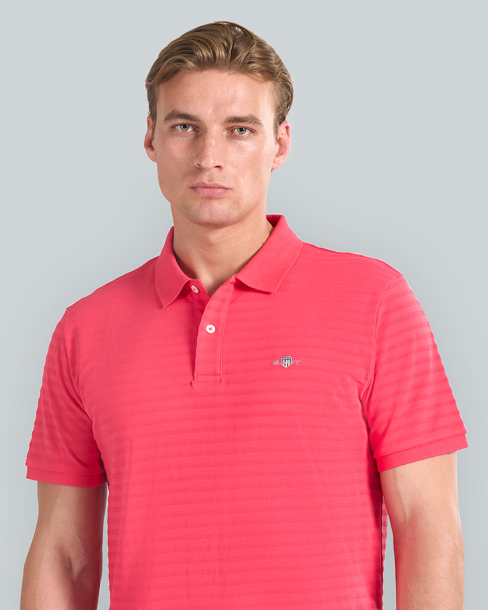 Textured Striped Polo Shirt Red / L