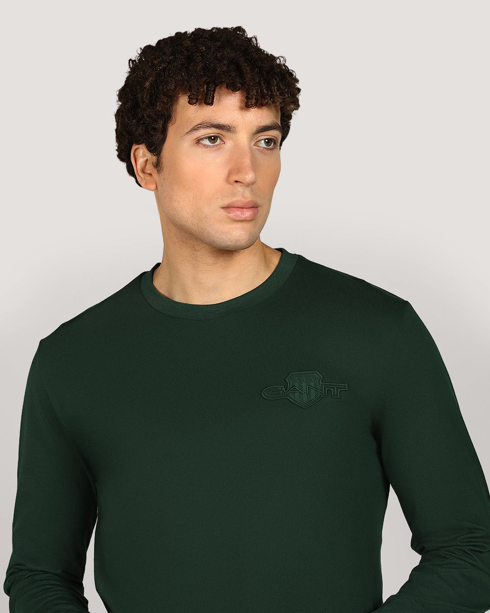 Gant Regular Tonal Shield Long Sleeve T-Shirt For Men TARTAN GREEN / M