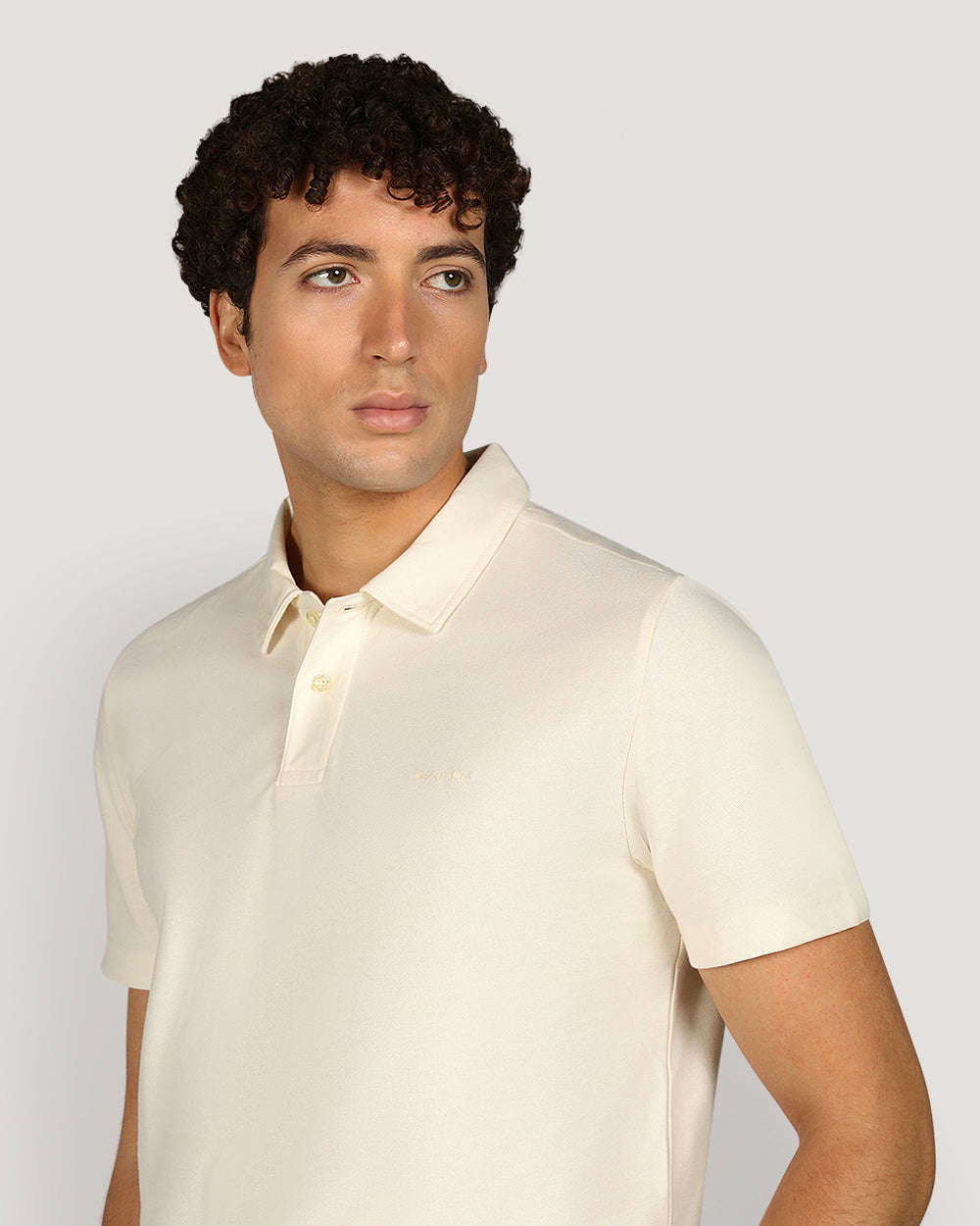 Gant Twill Texture Short Sleeve Polo Shirt For Men CREAM / M