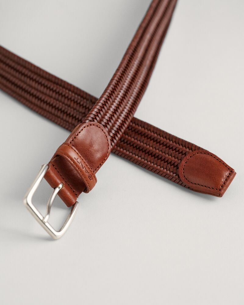 LEATHER ELASTIC BRAIDED BELT Brown / 80X32