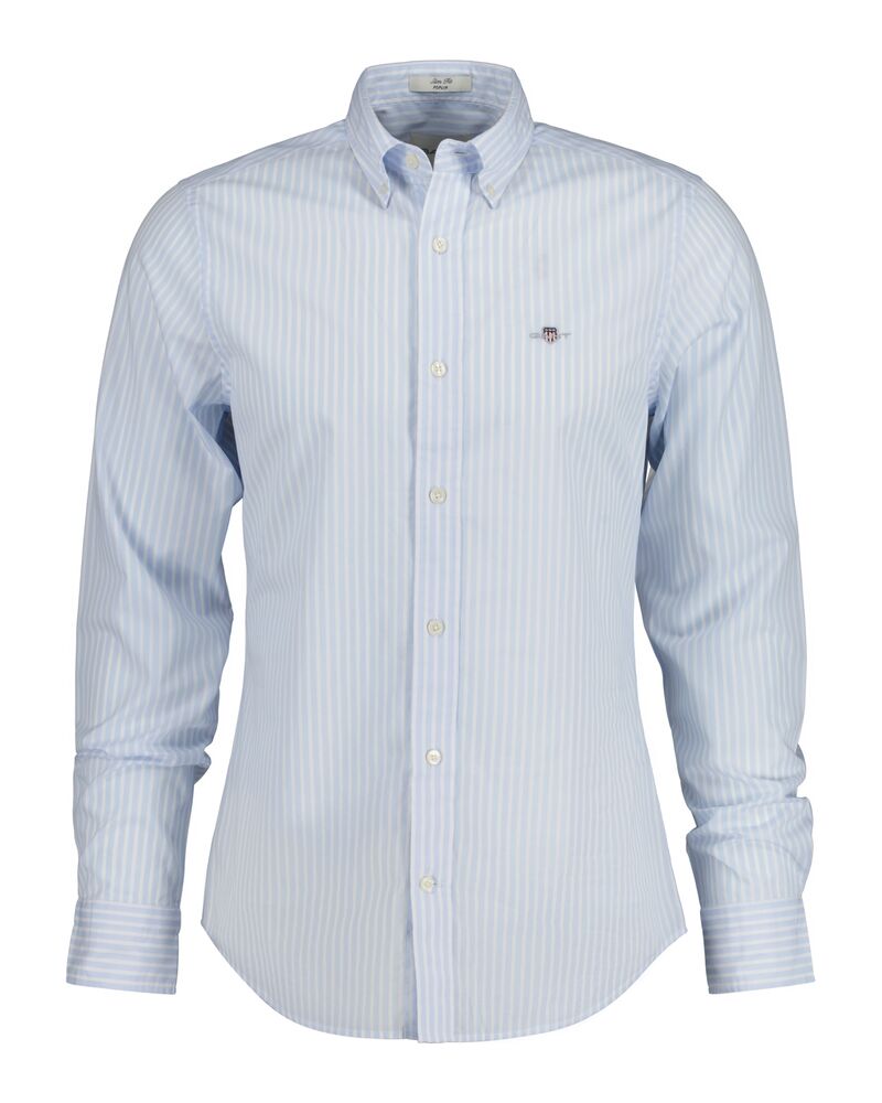 Slim Fit CLASSIC SHORT SLEEVE Striped Poplin Shirt LIGHT BLUE / XS