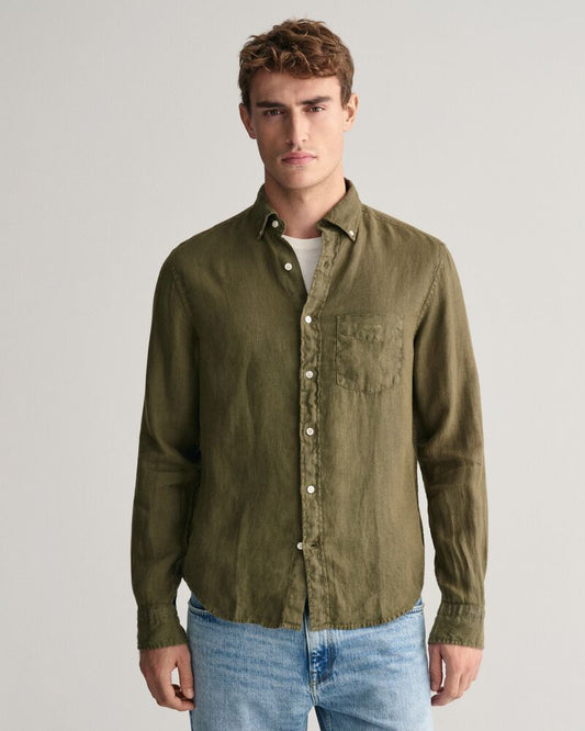 Regular Fit Garment-Dyed Linen Shirt S / JUNIPER GREEN