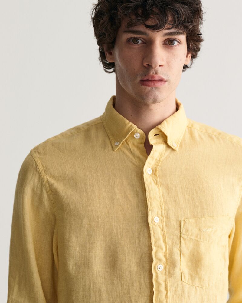 Regular Fit Garment-Dyed Linen Shirt S / DUSTY YELLOW