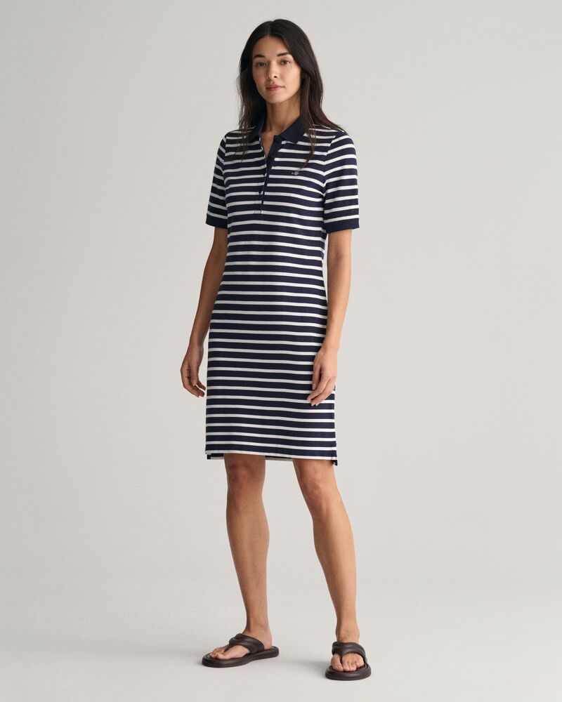 Striped Shield Piqué Polo Dress S / EVENING BLUE