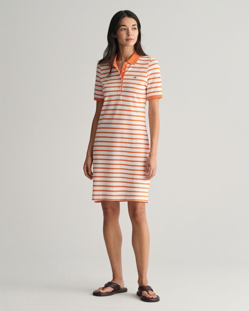 Striped Shield Piqué Polo Dress S / PUMPKIN ORANGE