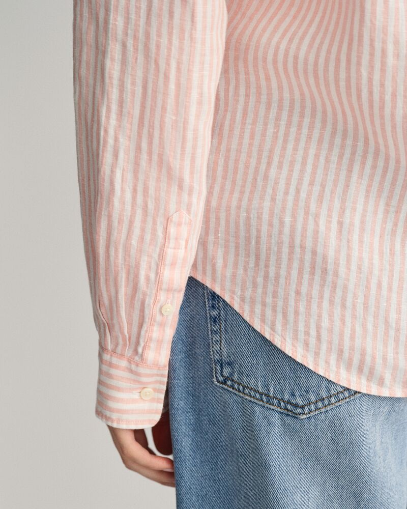Regular Fit Striped Linen Shirt 32 / PEACHY PINK