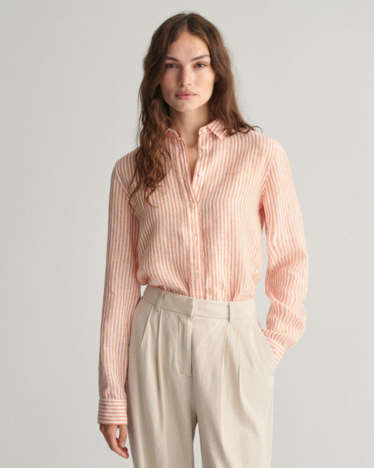 Regular Fit Striped Linen Shirt 32 / PUMPKIN ORANGE