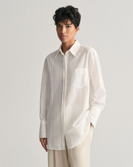 Relaxed Fit Seersucker Striped Shirt 32 / WHITE