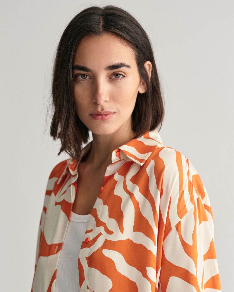Relaxed Fit Palm Print Short Sleeve Shirt 32 / PUMPKIN ORANGE