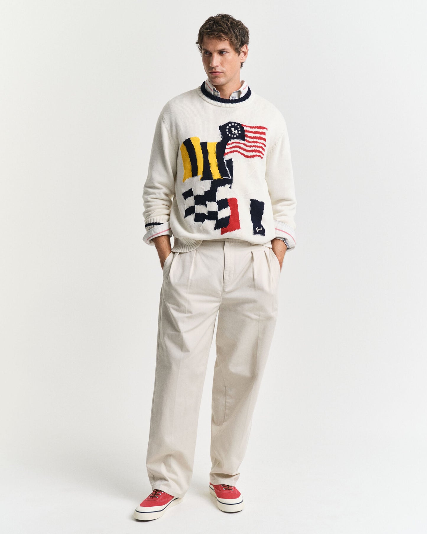 Flag Intarsia Cotton Crew Neck Sweater