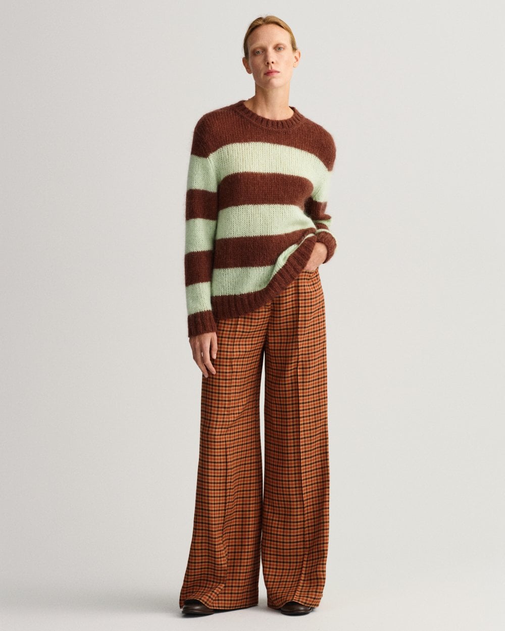 High-Waisted Wide Check Pants