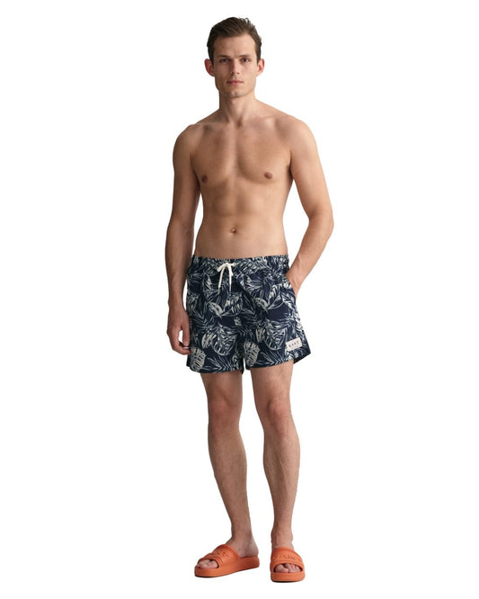 Classic Fit Tropical Leaves Print Swim Shorts