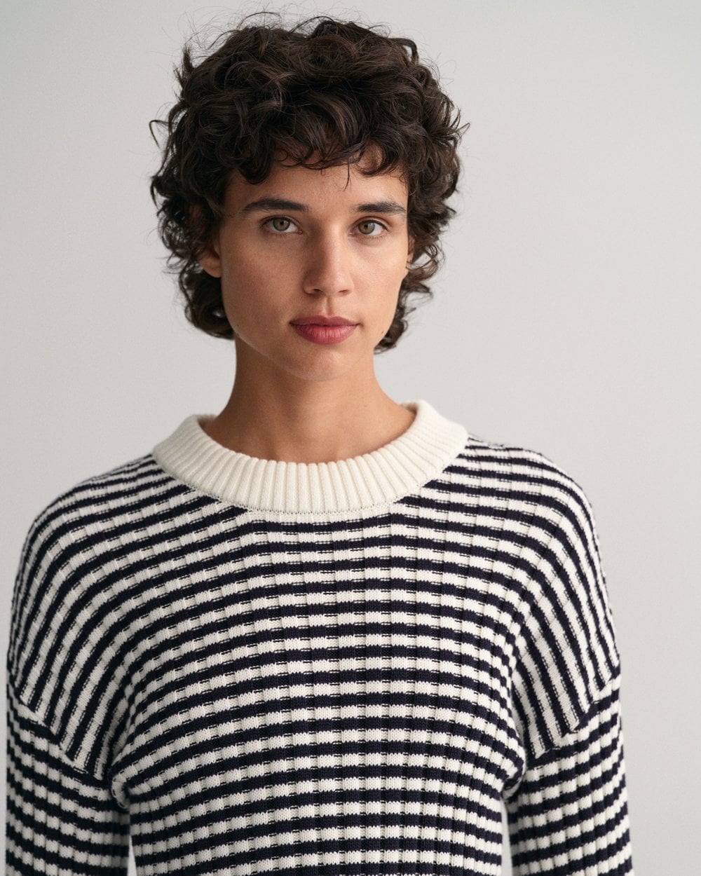 Striped Cotton Rib Crew Neck Sweater