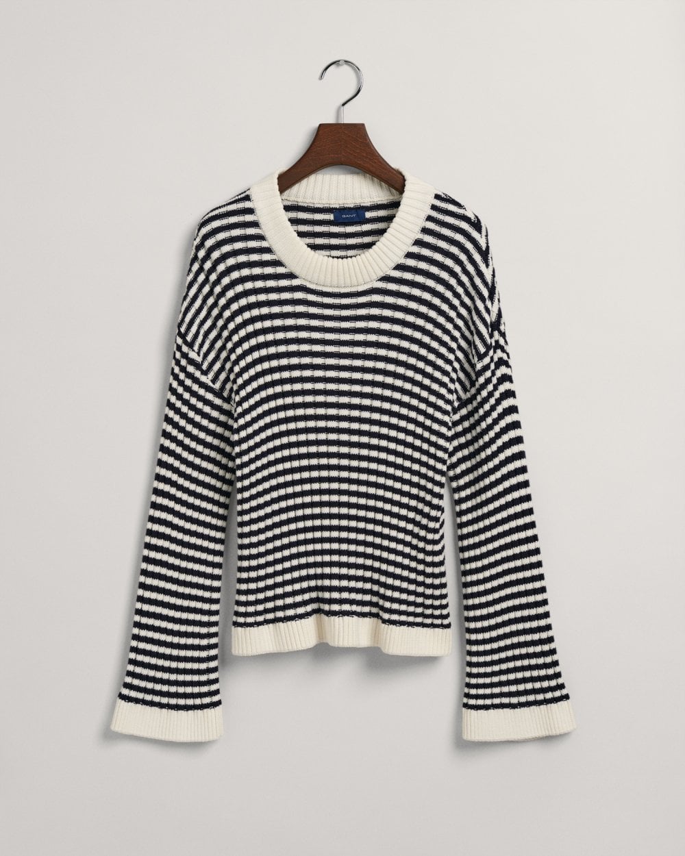 Striped Cotton Rib Crew Neck Sweater