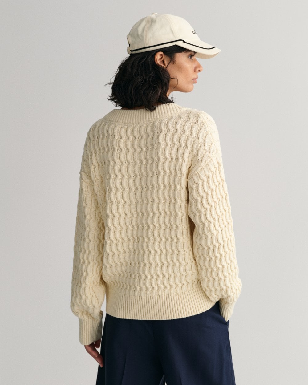 Textured Cotton V-Neck Sweater