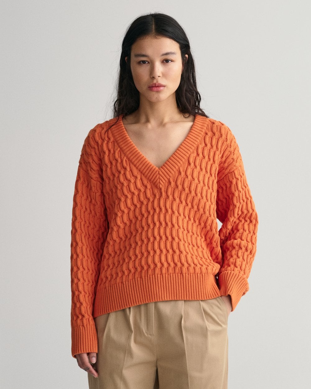 Textured Cotton V-Neck Sweater